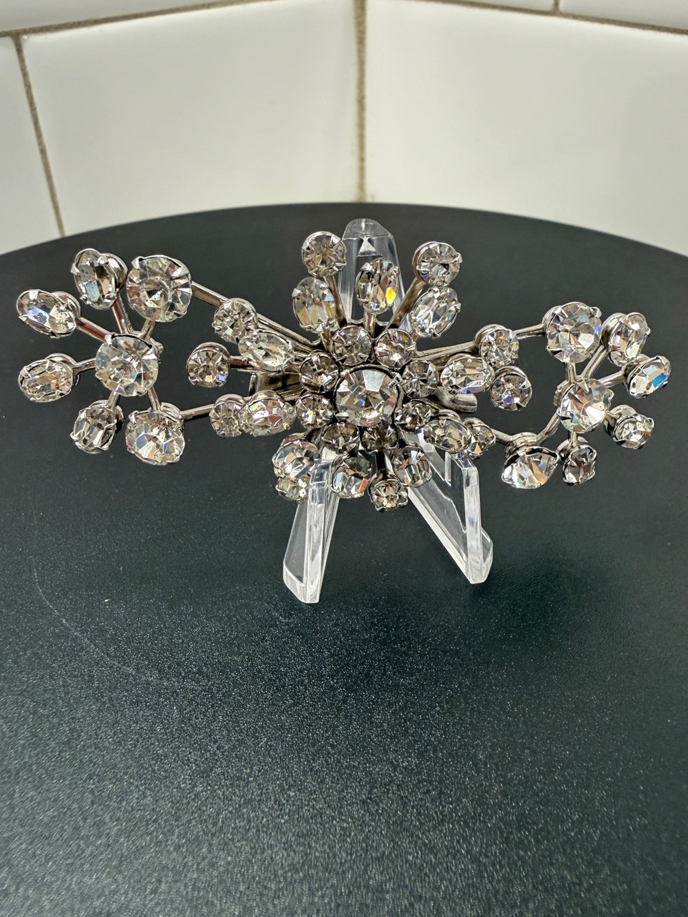 Crystal Flower Cluster Hair Clip - Silver Tone